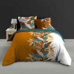 Housse de couette 260 x 240 cm percale de coton 78 fils imprim yucca