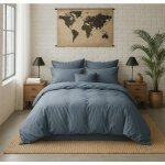 Housse de couette 260x240 100% percale de coton lav 80fils / cm - finition bouteille 40cm - bleu forever ...