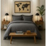 Housse de couette 260x240 100% percale de coton lav� 80fils / cm� - finition bouteille 40cm - gris magnet ...