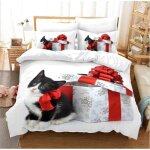 Housse de couette - 3d chat - blanc noir - fermeture clair - 140x200cm