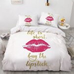Housse de couette ado fille ( rouge  lvres ) parure de lit avec 2 taies doreiller 220x240 cm[542]
