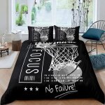 Housse de couette basket noir - parure de lit imprime 3d microfibre - taies doreiller 220x240cm