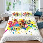 Housse de couette basket de sport multicolore - parure de lit imprime 3d microfibre