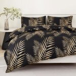 Housse de couette botanique r�versible - vetobiol - 220x240 cm - or noir - 2 taies 65x65 cm - fermeture ...