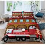 Housse de couette camion de pompier housse de couette fermeture clair cache et 2 taie doreiller 140x200cm ...