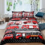 Housse de couette - camion de pompier rouge - impression 3d - microfibre - 200x200cm