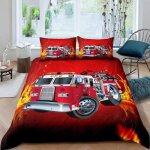 Housse de couette camion de pompiers rouge - microfibre - 140x200 cm