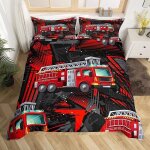 Housse de couette - camion de pompier rouge - parure de lit imprime 3d microfibre - multicolore - synthtique ...