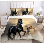 Housse de couette - cheval - 200x200 cm - 2 taies 65x65 cm - microfibre - lavable en machine
