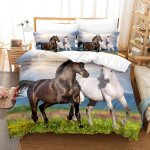 Housse de couette cheval blanc noir parure de lit avec fermeture clair 220x240 cm