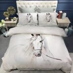 Housse de couette - cheval blanc - parure de lit - fermeture clair - synthtique - multicolore