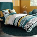 Alpes blanc - housse de couette 220x240 citedor + 2 taies coton 57 fils - motifs g�om�triques turquoise ...