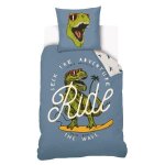 Housse de couette dinosaure cool ride enfant ado 140x200 cm + taie doreiller 63x63 cm - parure de lit ...