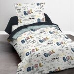 Housse de couette enfant 140x200 cm avec 1 taie d'oreiller 63x63 cm parure de lit polyester first 1. ...