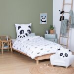 Housse de couette enfant 140x200 panda + taie coton 57 fils