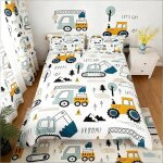 Housse de couette enfant 200x200 cm ? parure de lit camion tracteur excavateur ? d�coration chantier ...