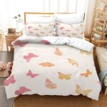 Housse de couette - fille papillon - 200x200 cm - 2 taies 65x65 cm - microfibre - lavable en machine