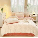 Housse de couette flanelle 220x240 cmparure de lit en polaire chaud hiver comprend un drap et 2 taies ...