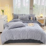 Housse de couette flanelle 220x240 cmparure de lit en polaire chaud hiver comprend un drap et 2 taies ...
