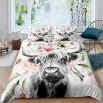 Housse de couette - fleur de vache - 220x240 cm - microfibre - 2 taies doreiller 65x65 cm - design contemporai ...