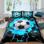 Housse de couette football 3d 220x240 cm bleue ? microfibre douce parure confortable pour enfants et ...