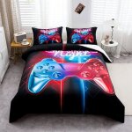 Housse de couette gamer 200x200 cm ? motif contr�leur de jeu vid�o multicolore parure de lit enfant ado ...