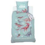Housse de couette jurassic world dino roar bleu enfant 140 x 200 cm 1 personne 100% coton oeko - tex