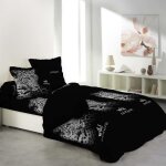 Housse de couette - leopard - 240 x 260 cm - 100% coton - 6 pices - noir