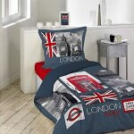 Housse de couette - london city - 140 x 200 cm + taie - 100% coton - multicolore