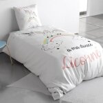 Alpes blanc - housse de couette majesty motifs licorne et arc - en - ciel 140x200 cm + taie 100% coton ...