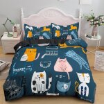 Housse de couette en microfibre 200x200 parure de lit avec 2 taies doreiller (chat 10) Housse de couette en microfibre 200x200 parure de lit avec 2 taies doreiller (chat 10)