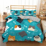 Housse de couette en microfibre 200x200 parure de lit avec 2 taies doreiller (chat 16) Housse de couette en microfibre 200x200 parure de lit avec 2 taies doreiller (chat 16)