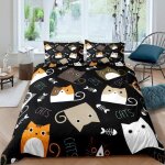 Housse de couette en microfibre 200x200 parure de lit avec 2 taies doreiller (chat 5) Housse de couette en microfibre 200x200 parure de lit avec 2 taies doreiller (chat 5)