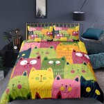 Housse de couette en microfibre 200x200 parure de lit avec 2 taies doreiller (chat 6) Housse de couette en microfibre 200x200 parure de lit avec 2 taies doreiller (chat 6)