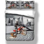 Housse de couette - microfibre - 220x240 cm - 2 taies 65x65 cm - motif sports moto - fermeture �clair ...