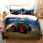 Housse de couette - moissonneuse batteuse tracteur - multicolore - bleu - impression en 3d - synth�tique ...
