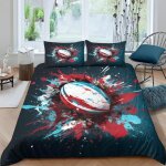 Housse de couette - multicolore - rugby - 220x240 cm - microfibre - 2 taies doreiller Housse de couette - multicolore - rugby - 220x240 cm - microfibre - 2 taies doreiller