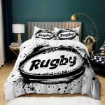 Housse de couette - noir - rugby - 200x200 cm - 2 taies 65x65 cm - microfibre douce