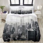 Housse de couette - nyc new york city paysage noir et blanc - synthtique - microfibre 90 gr