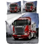 Housse de couette parure de lit 3 pices - camion de scania rouge - multicolore - fantaisie - synthtique ...