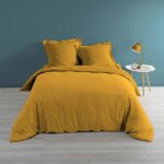 Housse de couette percale de coton luxe 220 x 240 cm jaune ocre Housse de couette percale de coton luxe 220 x 240 cm jaune ocre