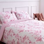 Housse de couette r�versible en coton � fleurs et rayures - leruum london - rose - 200x200cm + 2 (65x65cm) ...