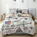 Housse de couette modle sans couture de new york doodlehousse de couette doux et confortable 140x200cm[1276] ...