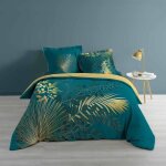 Housse de couette - strassy - 260x240 cm - coton 57 fils - bleu canard et or