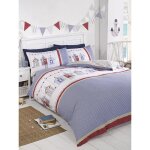 Housse de couette et taie doreiller - beach hut - réversible 2 en 1 - 200x200 cm - bleu / blanc / rouge ... Housse de couette et taie doreiller - beach hut - réversible 2 en 1 - 200x200 cm - bleu / blanc / rouge ...