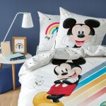 Parure de lit disney mickey mouse - housse de couette + taie doreiller 100% coton
