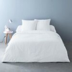 Alpes blanc - housse de couette unie raye blanc pur satin de coton 78 fils 260x240 cm + 2 taies 65x65 ...
