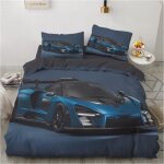 Housse de couette voiture de sport bleue 3 pi�ces parure de lit housse de couette - 140x200cm[519]