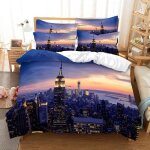 Housse de couette vue nocturne de new york - microfibre - 200x200cm - multicolore - bleu - impression ...