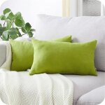 Housse de coussin 50x70cm lot de 2 housses coussins rectangulaire vert anis en chenille doux double face ...